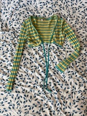 Urban Outfitters Yellow & Green Striped Tie-Front Crop Top